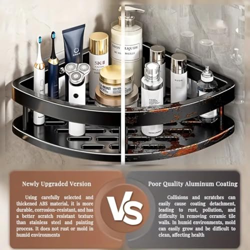 Hallstatt Pack of 2, Self Adhesive Bathroom Corner Shelf for Wall Shelf Organizer Wall Mounted Aluminum Bathroom Shelves Rack Holder Stand for Bathroom (Black, Pack of 2) - Image 5