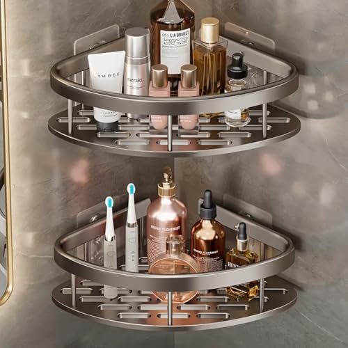 Hallstatt Pack of 2, Self Adhesive Bathroom Corner Shelf for Wall Shelf Organizer Wall Mounted Aluminum Bathroom Shelves Rack Holder Stand for Bathroom (Black, Pack of 2) - Image 1