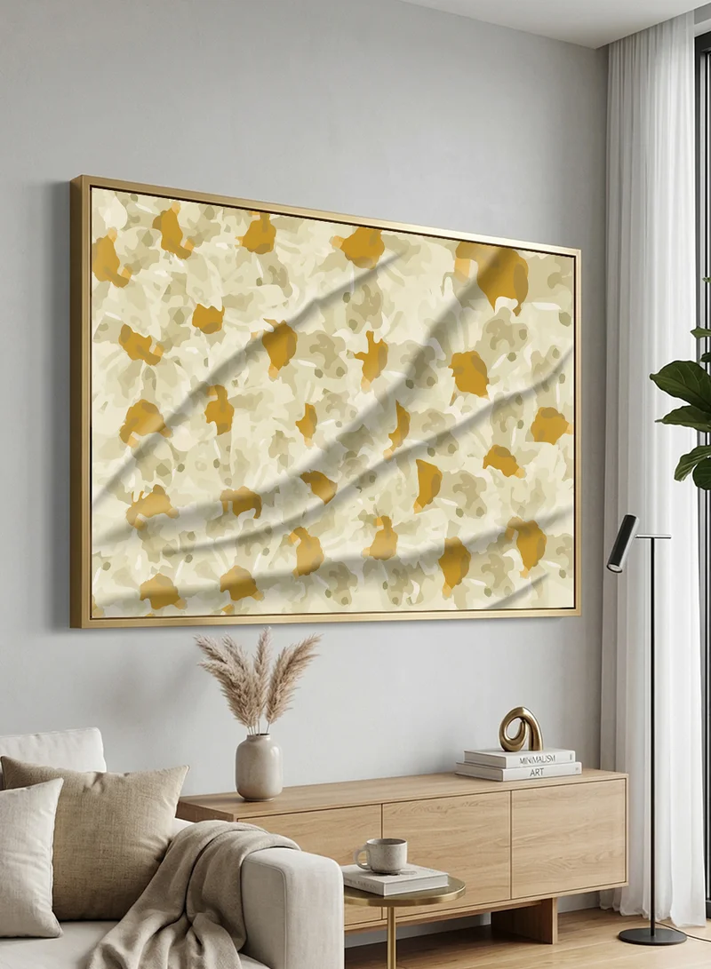 LOWHA Canvas Wall Art Stretched Over Wooden Frame with Gold Floating Frame and Abstract Design