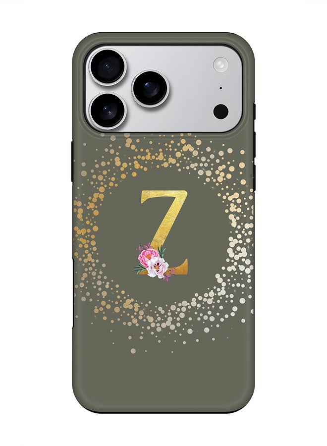 Stylizedd Tough Pro Magnetic Case for iPhone 17 Pro Max, Dual Layer hybrid PC + TPU Mobile Cover Matte - Custom Monogram Floral - Z  (Olive Green )