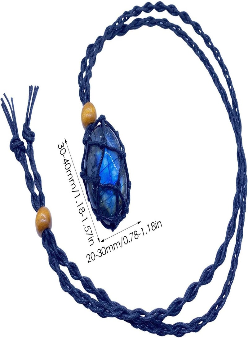 GGOOT Natural Labradorite Necklace - Hand-woven Mesh Pocket Crystal Moonstone Pendant - Irregular Raw Gemstone Jewelry for Men Women  - Image 4