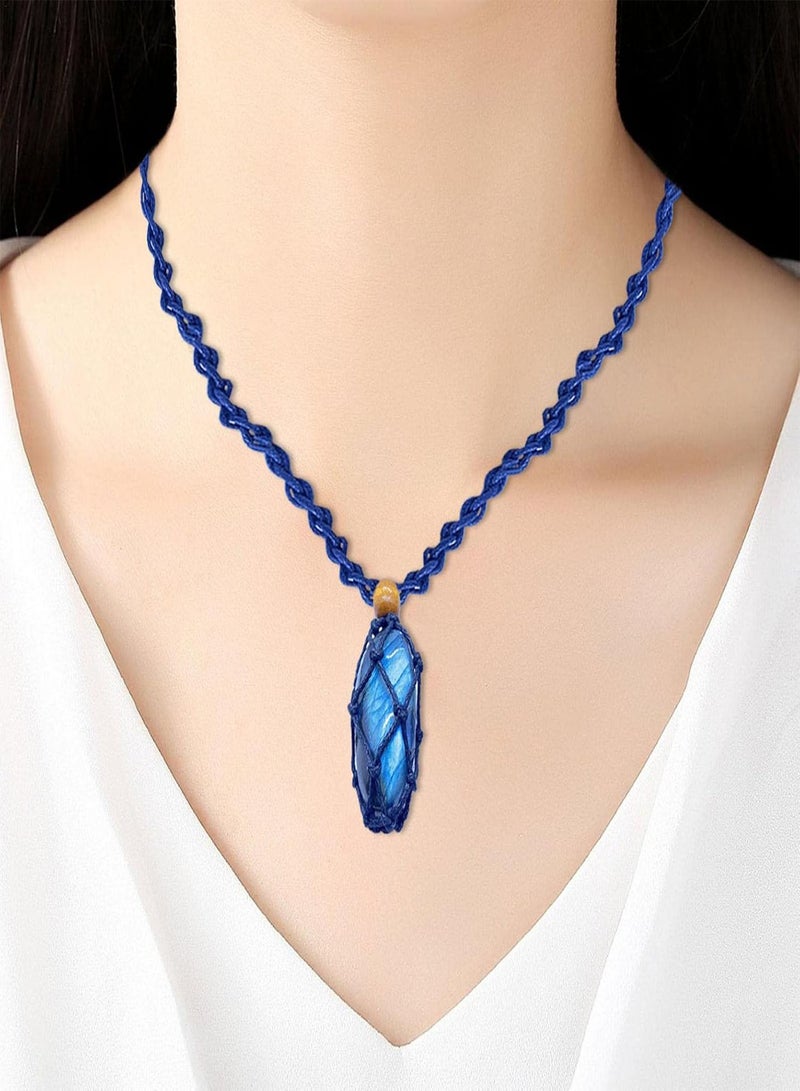 GGOOT Natural Labradorite Necklace - Hand-woven Mesh Pocket Crystal Moonstone Pendant - Irregular Raw Gemstone Jewelry for Men Women  - Image 5