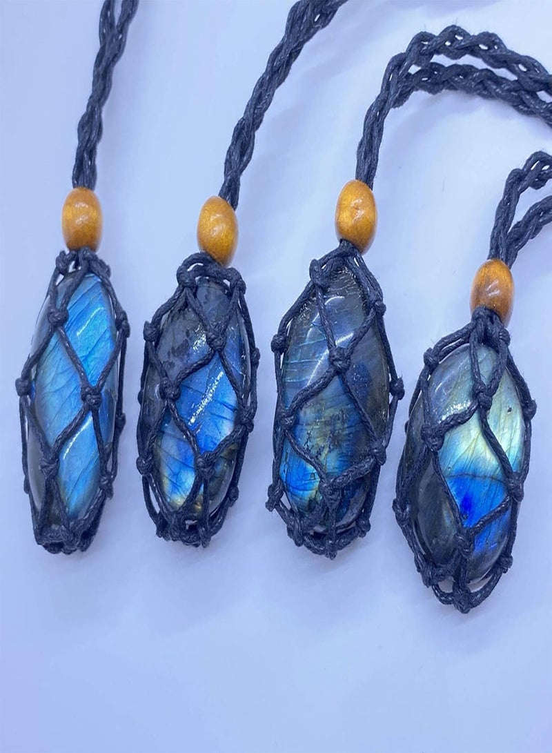 GGOOT Natural Labradorite Necklace - Hand-woven Mesh Pocket Crystal Moonstone Pendant - Irregular Raw Gemstone Jewelry for Men Women  - Image 2
