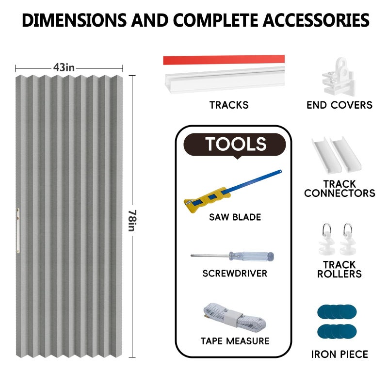 Jilron Accordian Door Curtain,Install Adhesive Track 100% Blackout Doorway Curtains,Suitable for Bedroom,Closet,Interior Room Divider,Gray 43" WÃ—78" L,1 Piece - Image 5