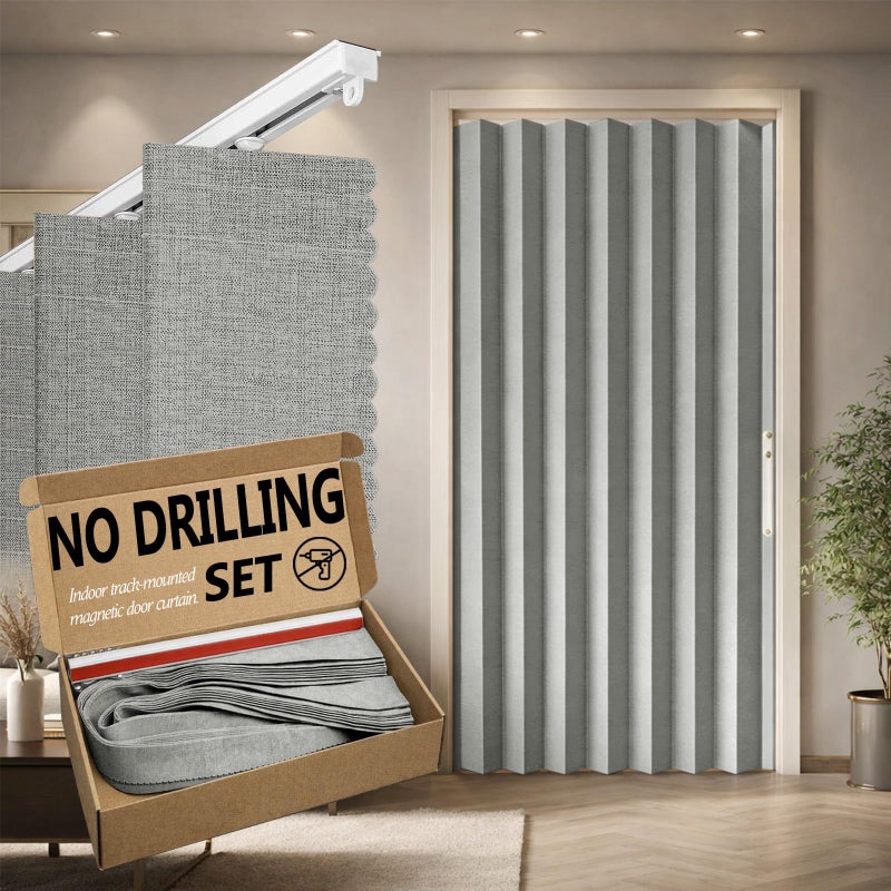 Jilron Accordian Door Curtain,Install Adhesive Track 100% Blackout Doorway Curtains,Suitable for Bedroom,Closet,Interior Room Divider,Gray 43" WÃ—78" L,1 Piece - Image 1