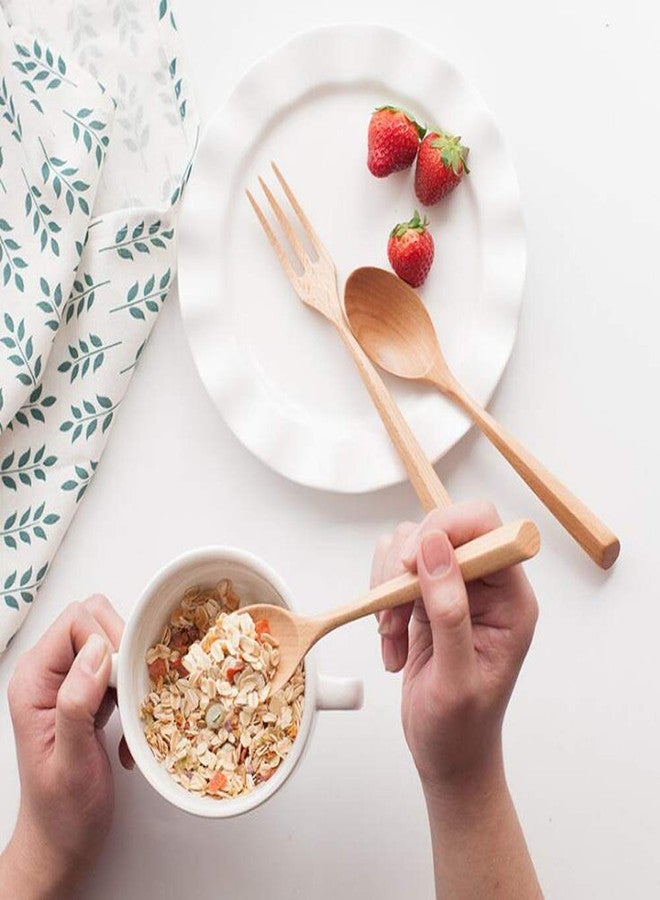 Kyien 6Pcs Wood Soup Spoons And Forks Sets 7.5In Natural Wood Eating Utensils Wooden Flatware Set, Eco Friendly Wood Cutlery Wooden Dinner Fork And Spoon, 3 Spoons and 3 Forks - Image 3