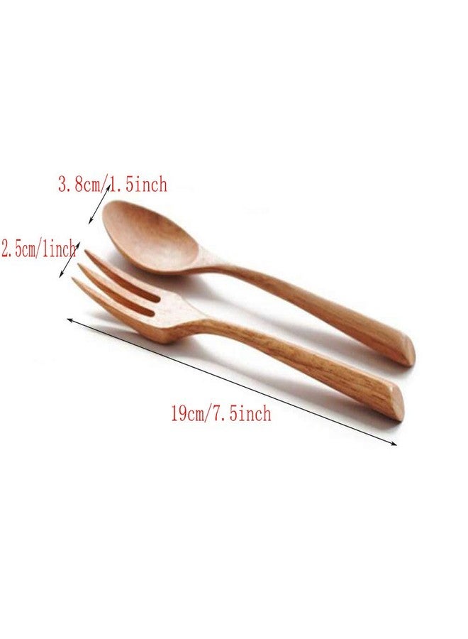 Kyien 6Pcs Wood Soup Spoons And Forks Sets 7.5In Natural Wood Eating Utensils Wooden Flatware Set, Eco Friendly Wood Cutlery Wooden Dinner Fork And Spoon, 3 Spoons and 3 Forks - Image 5