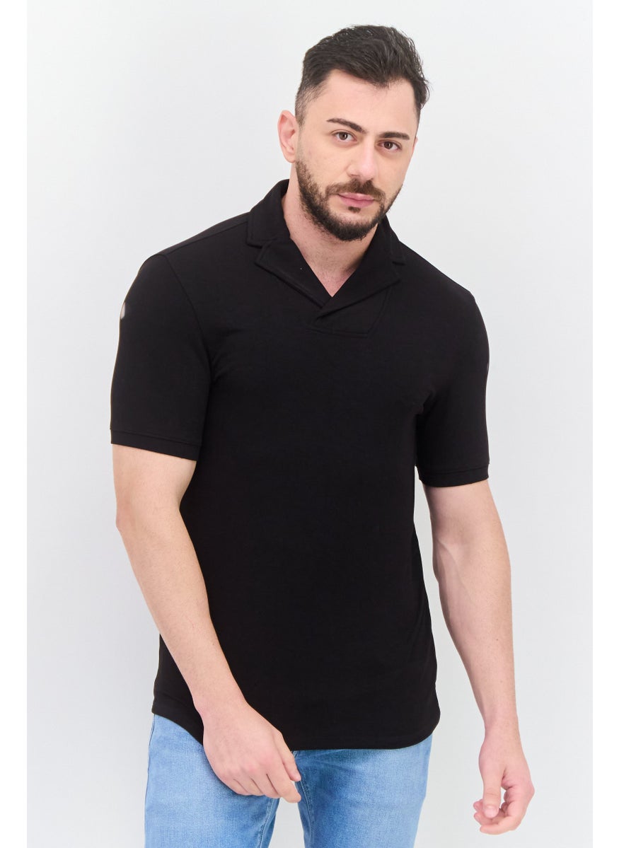 Kenneth Cole - Men Regular Fit Solid Short Sleeves Polo Shirt, Black - Image 1