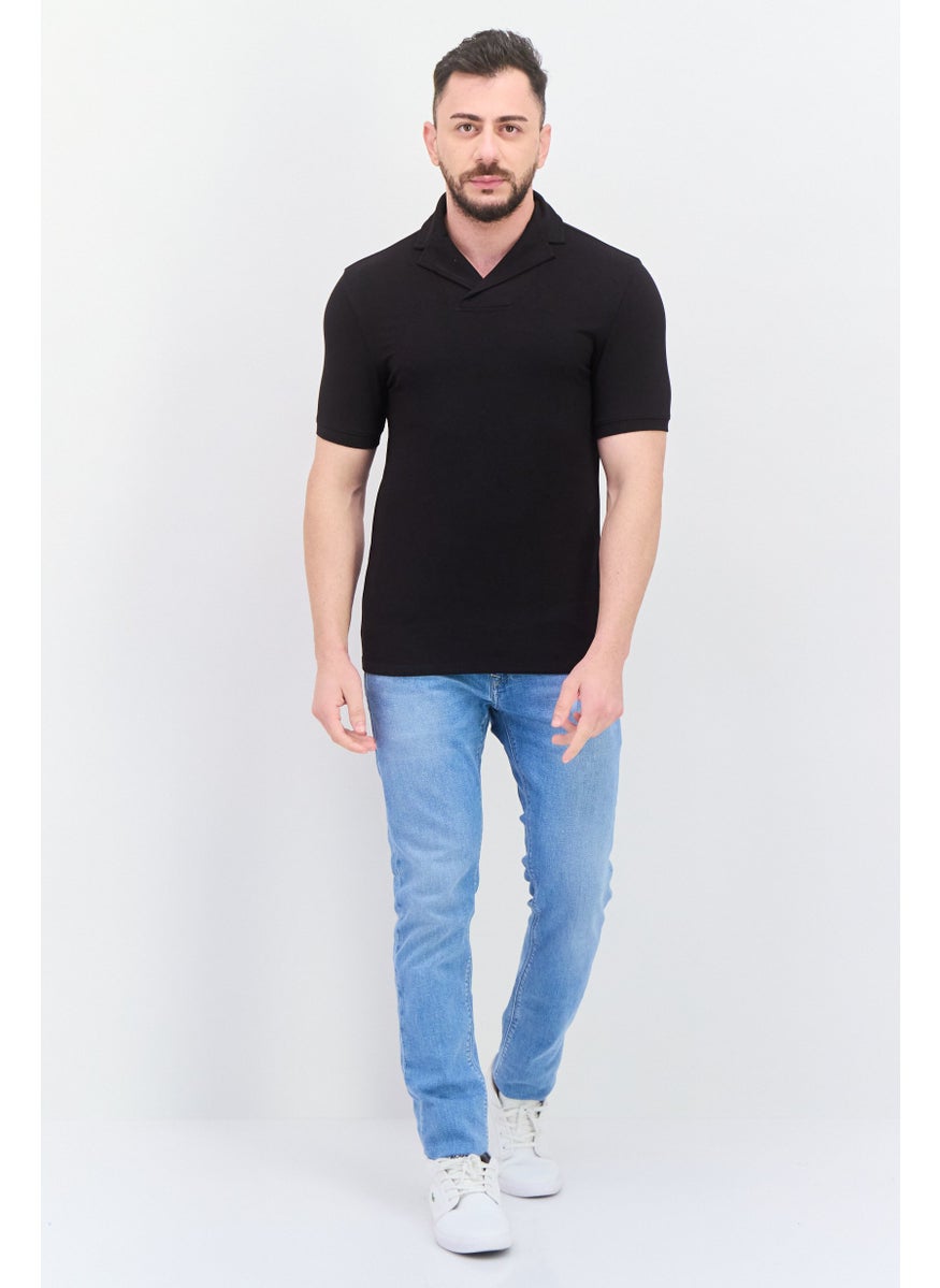 Kenneth Cole - Men Regular Fit Solid Short Sleeves Polo Shirt, Black - Image 1