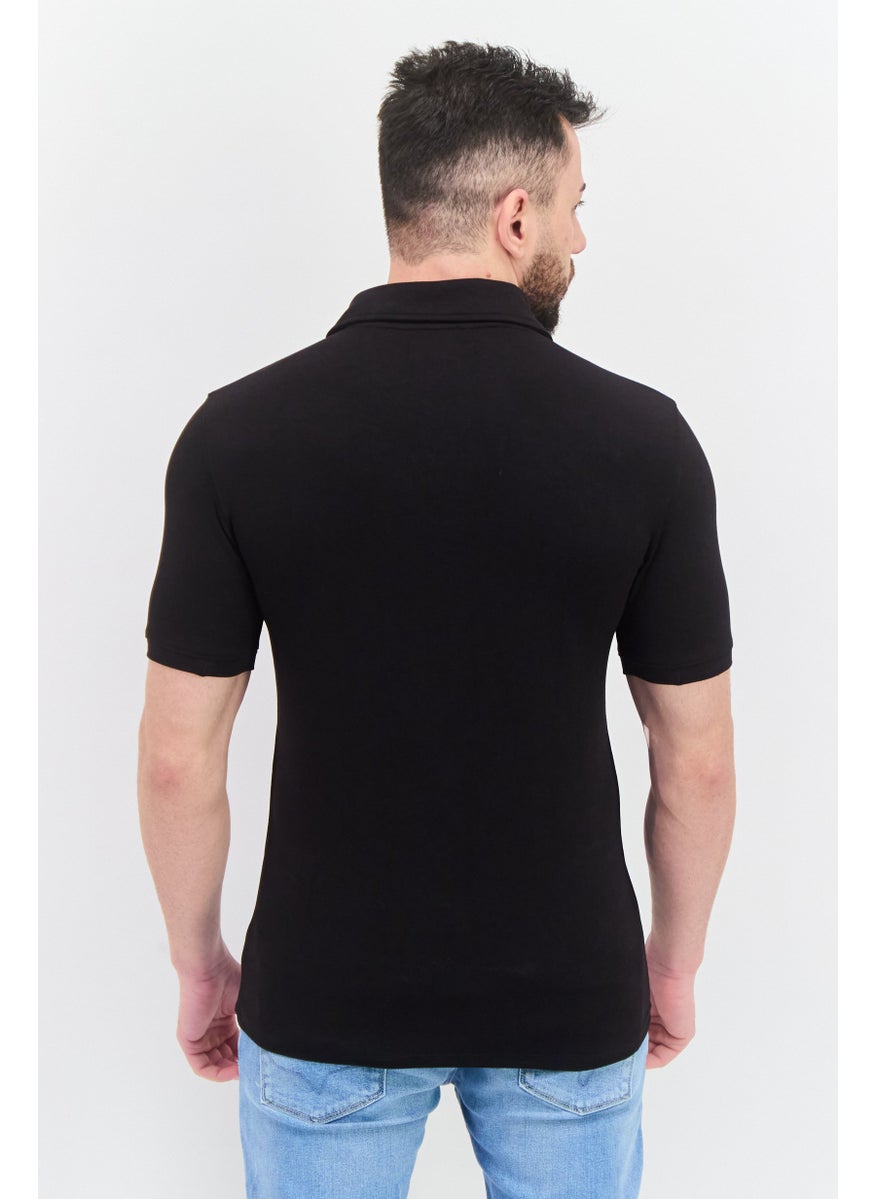 Kenneth Cole - Men Regular Fit Solid Short Sleeves Polo Shirt, Black - Image 1