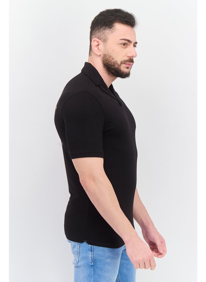 Kenneth Cole - Men Regular Fit Solid Short Sleeves Polo Shirt, Black - Image 1