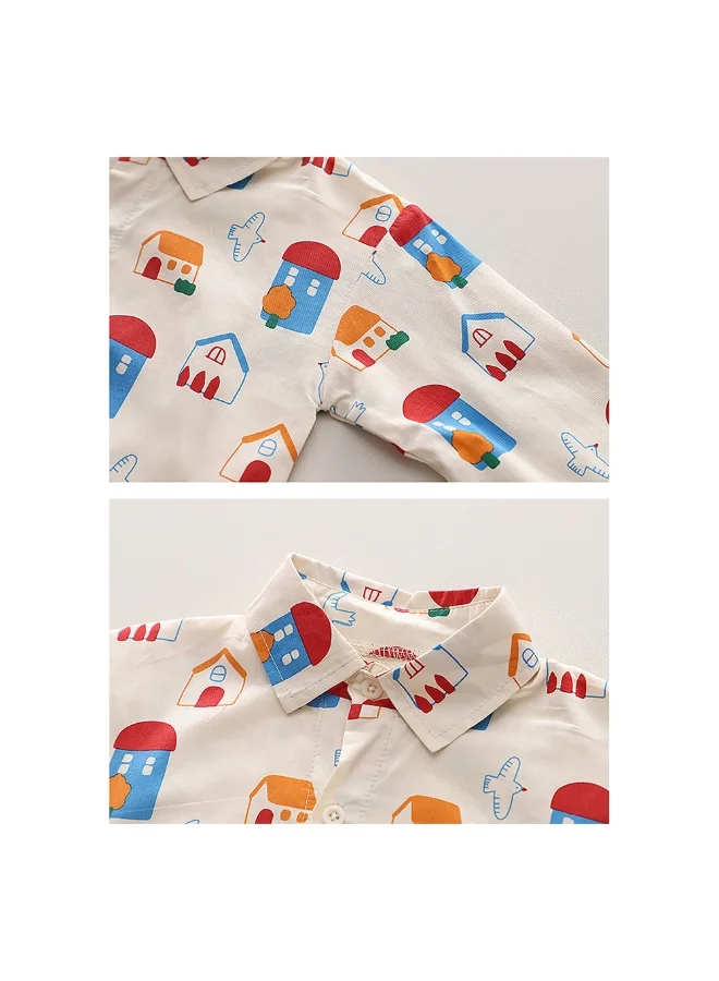 LITTLE SURPRISE BOX 3pcs Yellow Village Theme CardiganShirt and matching Pants set for Toddlers and Kidswinter and all season wear