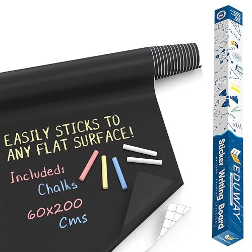 Eduway 60x200 Cms Black Board Sticker | Wall-Mounted Chalkboard Roll for Home, School, Kids & Office | Durable & Customizable Size | Includes 5 Colorful Chalks for Writing & Drawing. - Image 1
