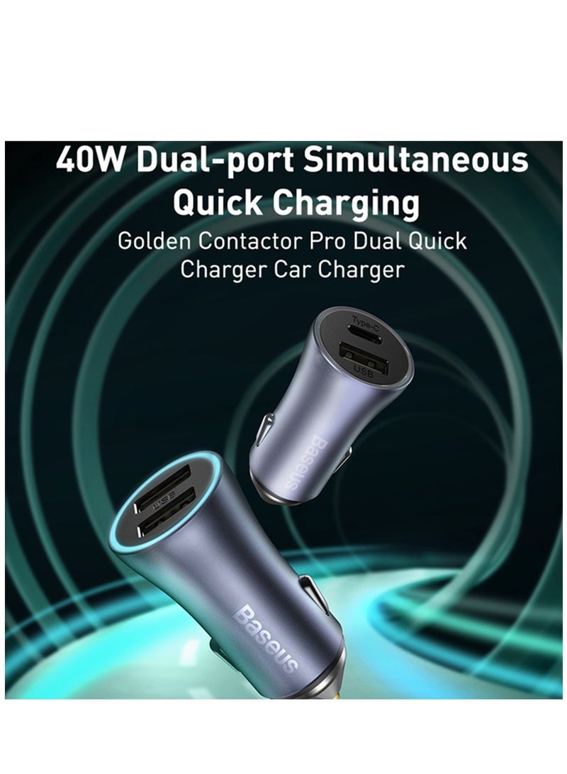بيسوس محول شاحن سيارة USB-C بقوة 40 وات مع ولاعة سجائر وشاحن USB مزدوج وشحن سريع PD3.0 وQC 4.0 مع Type C إلى Lightning لهاتف iPhone 15/14/13/12/11 وSamsung Galaxy S20 وHuawei Mate 30 والمزيد - Image 2