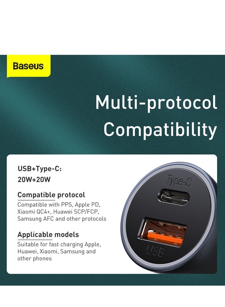 بيسوس محول شاحن سيارة USB-C بقوة 40 وات مع ولاعة سجائر وشاحن USB مزدوج وشحن سريع PD3.0 وQC 4.0 مع Type C إلى Lightning لهاتف iPhone 15/14/13/12/11 وSamsung Galaxy S20 وHuawei Mate 30 والمزيد - Image 3