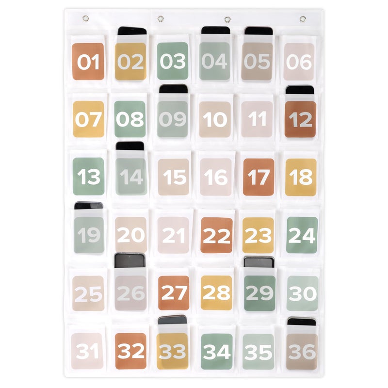 KIBAGA Premium Cell Phone Holder for Classroom Durable Pocket Chart with 36 Numbered Slots Hooks The Perfect Hanging Chart for Phones Calculators and Headphones Fits Nicely with Any School Decor - Image 2