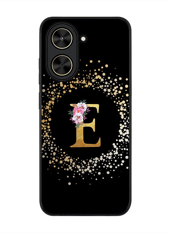 Stylizedd For Xiaomi Poco C71 / Redmi A5 4G Case,Slim fit Camera Protection, Shockproof Thin Phone cover  - Custom Monogram Floral - E ( Black )