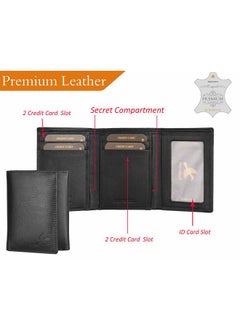 HORNBULL HORNBULL Men's Genuine Leather Leather Black Tri Fold RFID Blocking Wallet  - Image 5