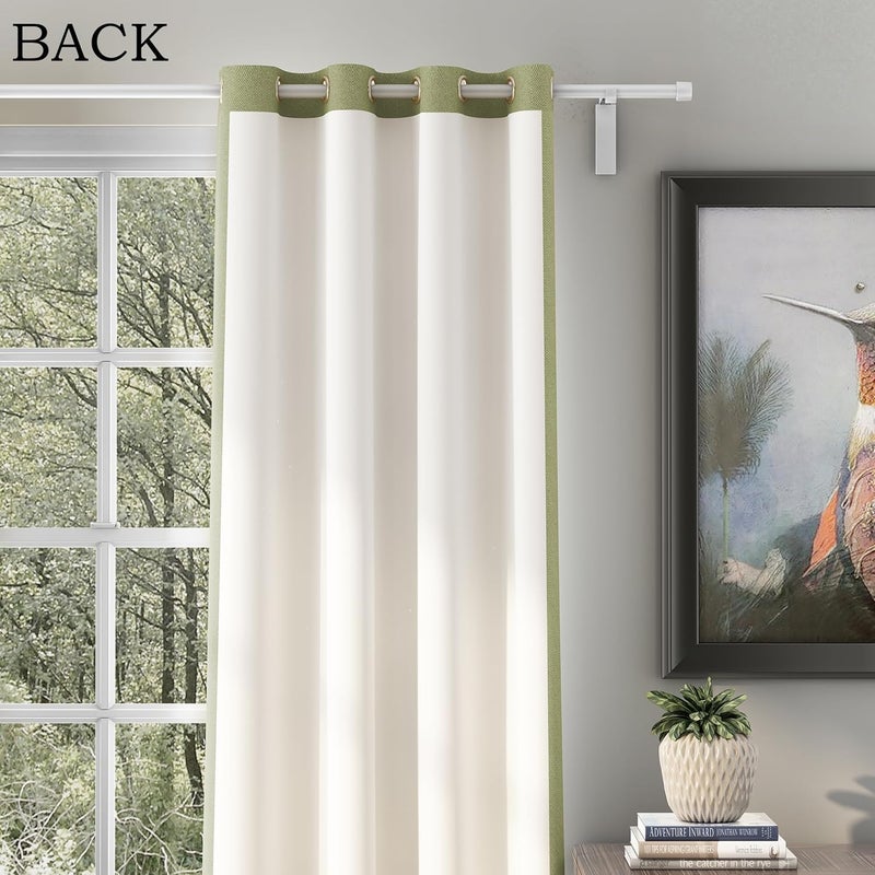 Casableu Herringbone Polyester Eyelets Steel Blackout Curtains with Tie Back Bedroom Living Room Pack of 2 L Green 7 feet - Image 3