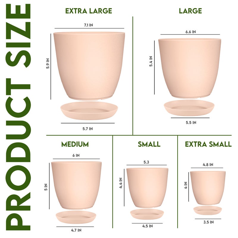 Utopia Home - Plant Pots with Drainage - 7/6.6/6/5.3/4.8 Inches Home Decor Flower Pots for Indoor Planter - Pack of 5 Plastic Planters, Cactus, Succulents Pot - Pink - Image 2