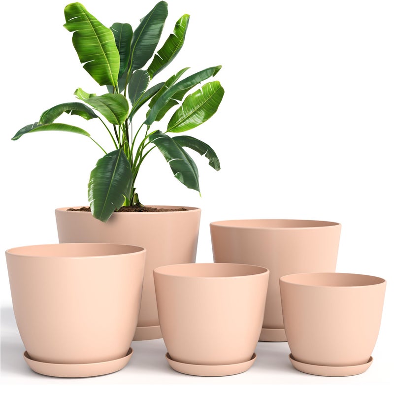 Utopia Home - Plant Pots with Drainage - 7/6.6/6/5.3/4.8 Inches Home Decor Flower Pots for Indoor Planter - Pack of 5 Plastic Planters, Cactus, Succulents Pot - Pink - Image 1