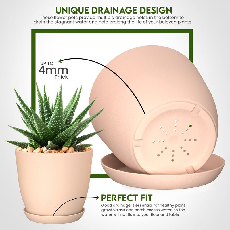 Utopia Home - Plant Pots with Drainage - 7/6.6/6/5.3/4.8 Inches Home Decor Flower Pots for Indoor Planter - Pack of 5 Plastic Planters, Cactus, Succulents Pot - Pink - Image 3