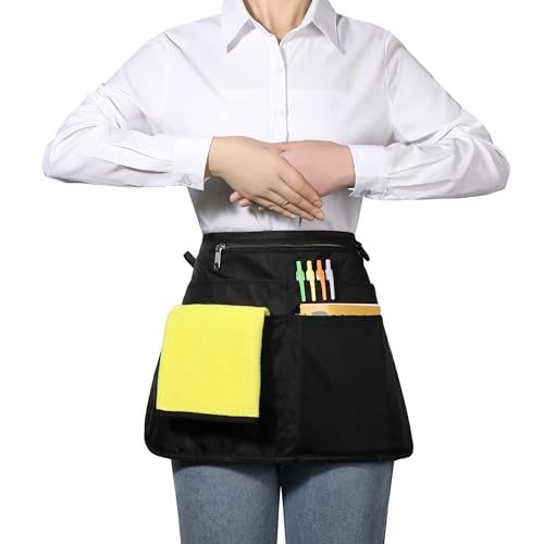 Bafelia Waterproof Server Apron for Women with 6 PocketsQuickly Put on and Take off Waitress ApronWork Apron for Bartender Barista 1 Black - Image 3