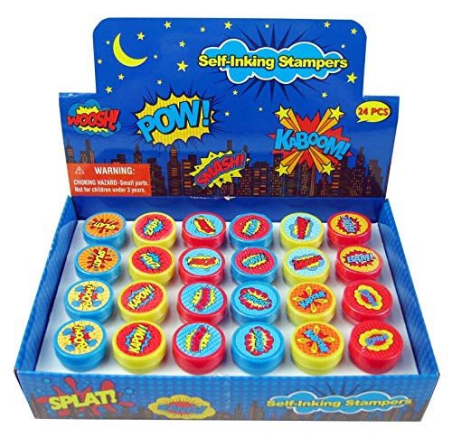 TINYMILLS Tiny Mills 24 Pcs Superhero Assorted Stamps for Kids Self Ink Stamps 12 Different Designs Superhero Birthday Party Favors Goody Bag Filler Treats Classroom Rewards - Image 1