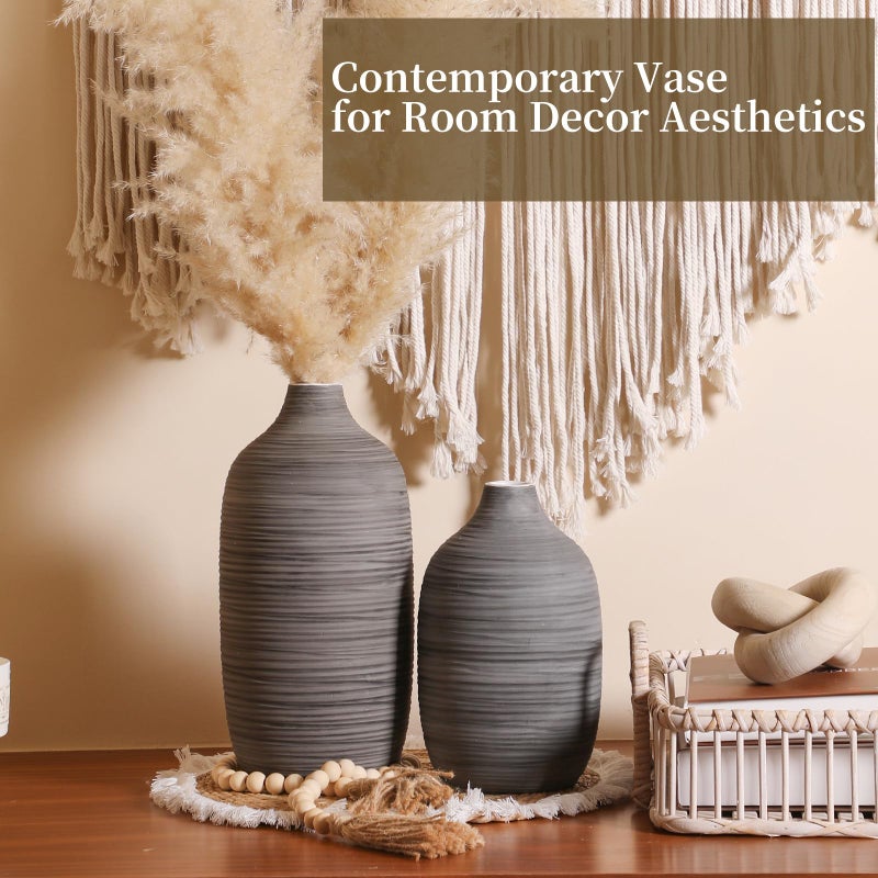ALMA 9 in Contemporary Vase for Room Decor Aesthetic|Decorative Black Gray Vase for Pampas Grass|Boho Vase for Coffee Table Centerpiece Nightstand Bookshelf Minimalist Living Room Bathroom Decor - Image 5