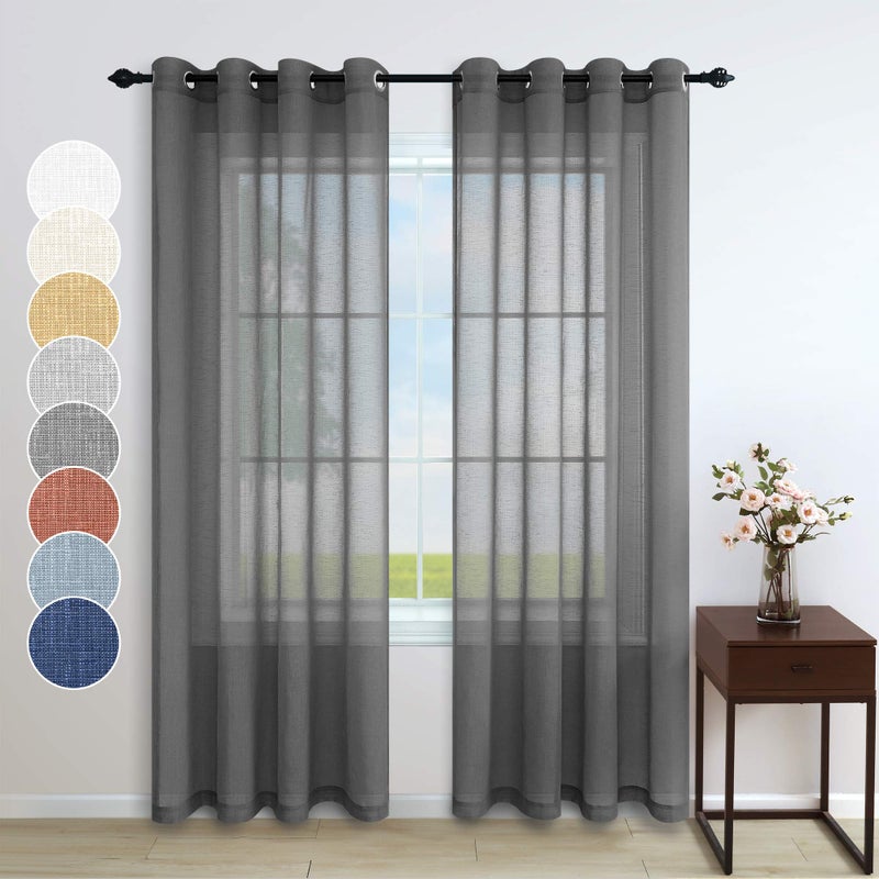 Pitalk Charcoal Grey Curtains 84 Inch Length for Bedroom Windows 2 Panels Set Grommet Linen Look Light Filtering Semi Transparent Solid Dark Gray Sheer Curtains for Living Room Office 52x84 Long Dark Grey - Image 5