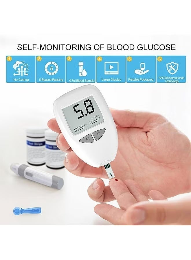 سَهْل تِك 50 شرائط اختبار + 50 إبر قياس الجلوكوز في الدم — جهاز مراقبة دقة عالية لمرض السكري بدون نظام ترميز، يشمل جهاز وخز للقياس السهل لمستوى السكر في الدم - Image 4