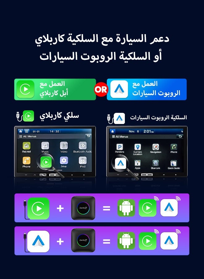 كار لينكيت جهاز AIBox ذكي QCM6225 بإضاءة LED محيطة، بنظام أندرويد 13 (8 جيجابايت + 128 جيجابايت)، كاربلاي لاسلكي، أندرويد أوتو لاسلكي، يوتيوب، نتفليكس، شبكة 4G LTE، متوافق مع 98% من السيارات (مازدا، تويوتا، هيونداي، أودي) - Image 2