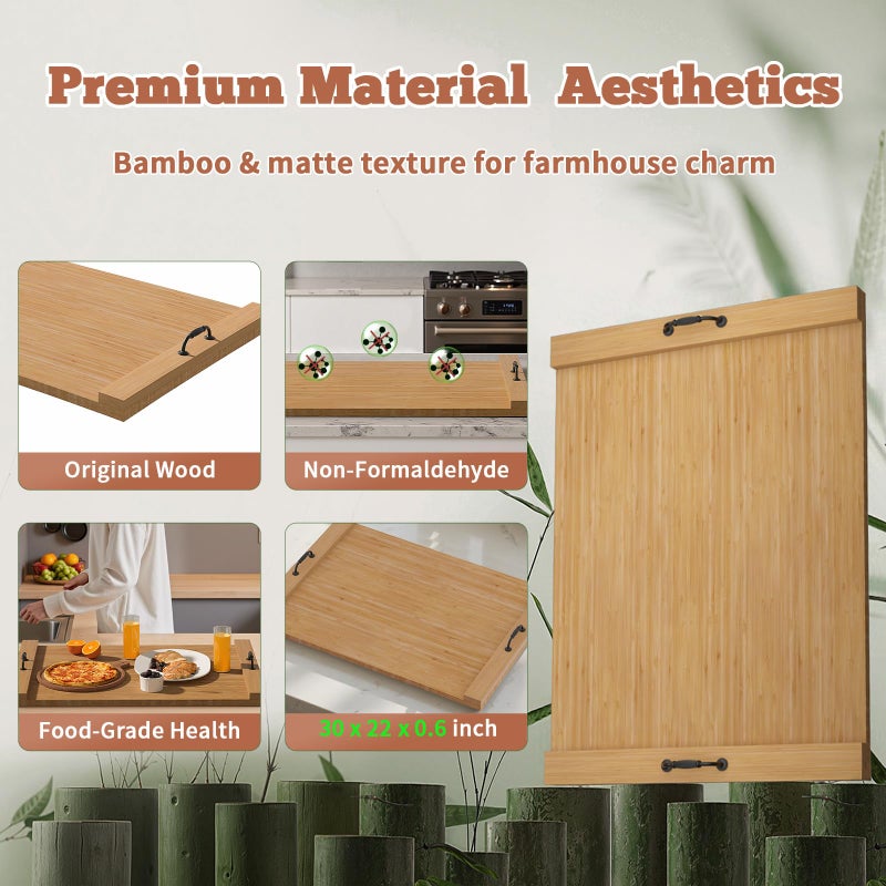 TIRYIUOU Gas Stove Top Cover: Bamboo 30 * 22 Inches Electric Stovetop Covers, Noodle Board with Handles, Wood RV Cutting Board for Kitchen Counter - Image 4