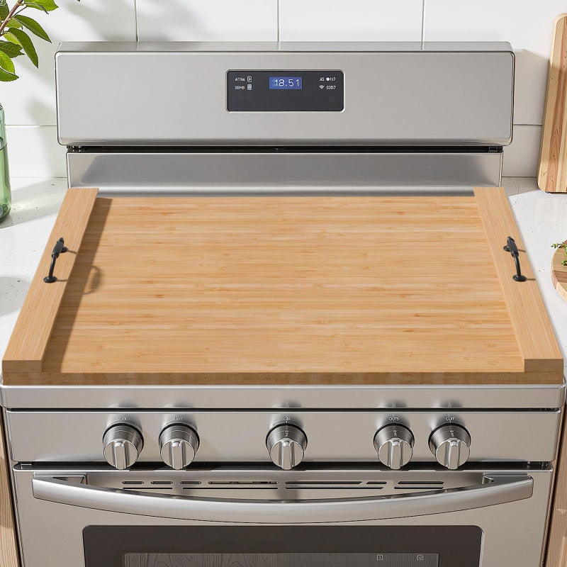 TIRYIUOU Gas Stove Top Cover: Bamboo 30 * 22 Inches Electric Stovetop Covers, Noodle Board with Handles, Wood RV Cutting Board for Kitchen Counter - Image 1