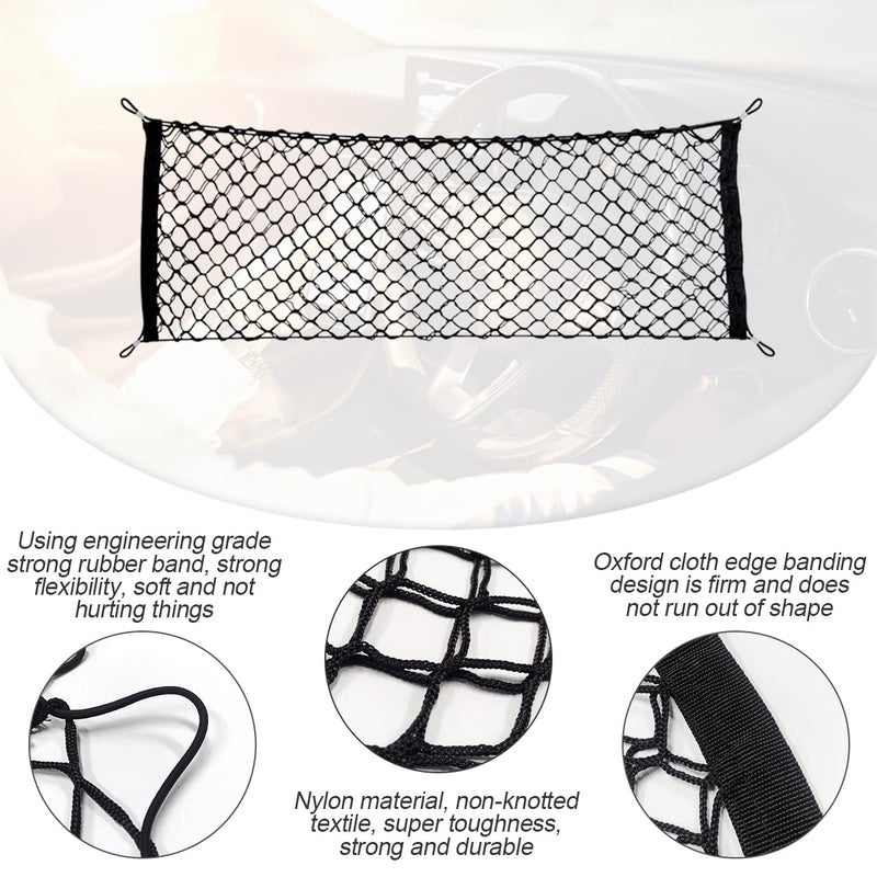 Hanemia Car Rear Cargo Net, Adjustable Elastic Storage Organizer Net, Trunk Cargo Storage Net, Universal Fit for Car, Vehicle, SUV (35.4" x 11.8") - Image 3