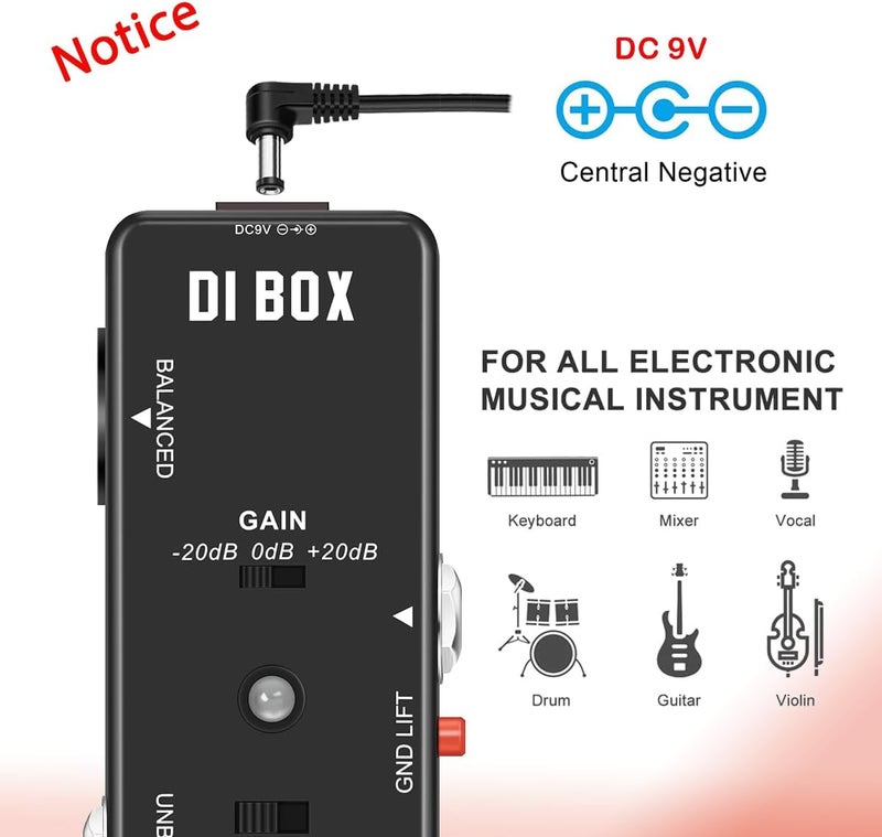 Rowin Guitar Bass Passive DI Box Instrument to Balanced and Unbalanced Micro Direct Box Pedal - Image 3