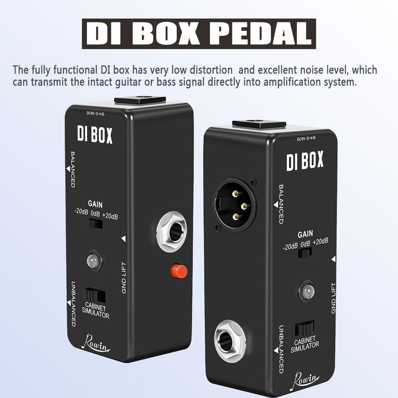 Rowin Guitar Bass Passive DI Box Instrument to Balanced and Unbalanced Micro Direct Box Pedal - Image 1