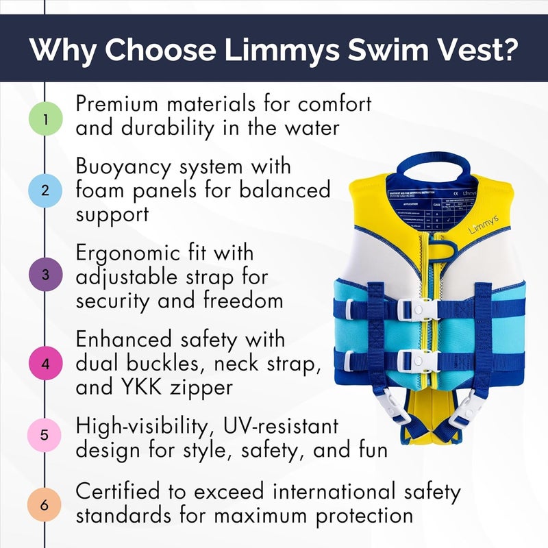 Limmys Premium Kids Swim Vest – Toddler Swim Jacket and Buoyancy Swimming Aid – Modern Design Swimming Vest for Boys and Girls – Innovative Safety-First Features - Image 3