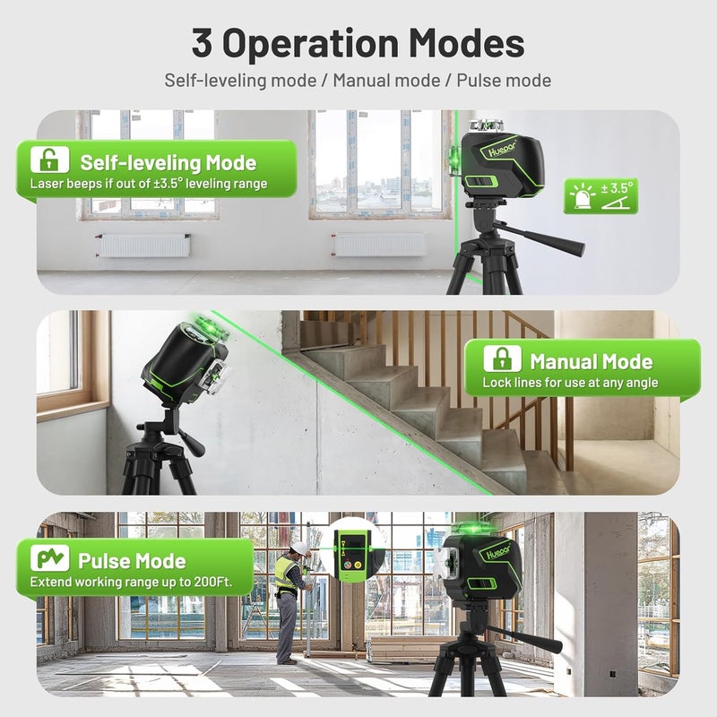 Huepar Huepar 12 Lines 3D SelfLeveling Laser Level with LCD Screen 3x360Bluetooth Connected Green Beam Cross Line Laser Level Tool 360 HorizontalVertical Laser Line Remote ControlHard Carry Case S03CG - Image 5