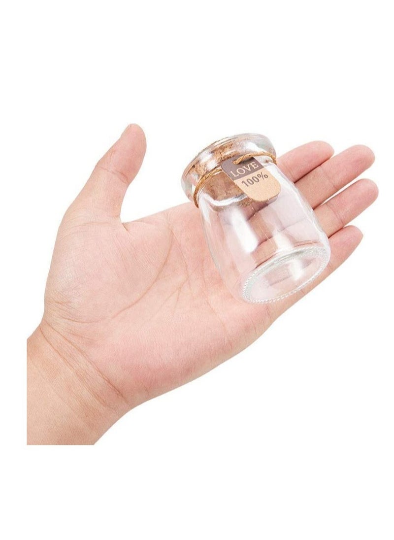 Pack of 30PC Glass Pudding jars Glass Containers with Cork Lids  And Tags Small Glass Bottles for Wedding Favor