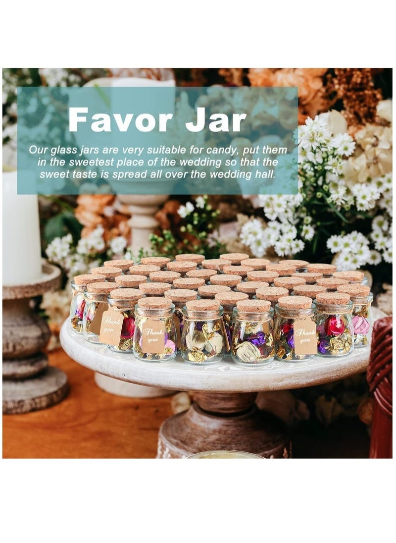 Pack of 30PC Glass Pudding jars Glass Containers with Cork Lids  And Tags Small Glass Bottles for Wedding Favor