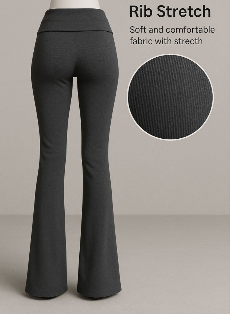 Soft Steps Women’s High-Rise Flared Leggings – Premium Imported Rib Fabric, Black - Size Small - Image 3