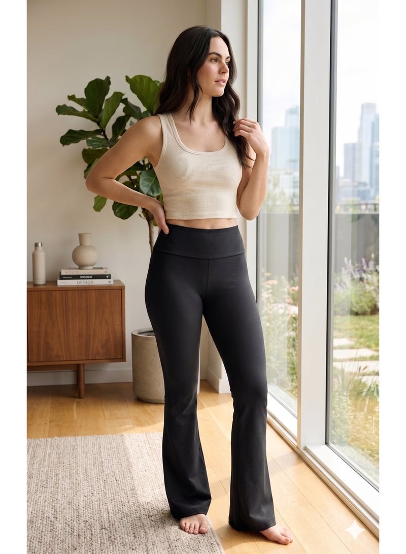 Soft Steps Women’s Black Ribbed Wide-Leg Pants – Foldable Design, Easy to Wear & Stylish - Size -S - Image 2