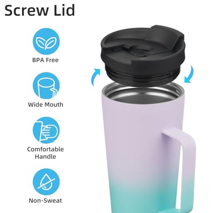 Konokyo Insulated Tumbler with Handle and Straw, 22 OZ Travel Coffee Mug Stainless Steel Cup Metal Water Bottle,Lavender Green - Image 3