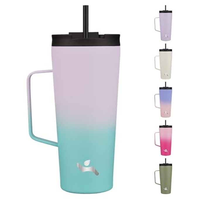 Konokyo Insulated Tumbler with Handle and Straw, 22 OZ Travel Coffee Mug Stainless Steel Cup Metal Water Bottle,Lavender Green - Image 4