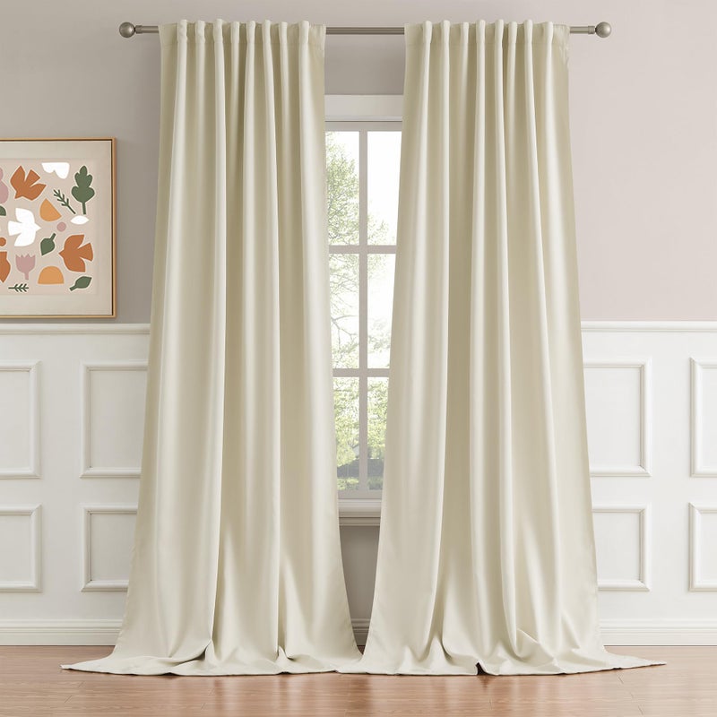 DUALIFE Beige Curtains 102 Length 2 Panels Cream Blackout Curtains Thermal Insulated Window Treatment Room Darkening Drapes for Living Room Back TabRod Pocket 52 by 102 Inches Long
