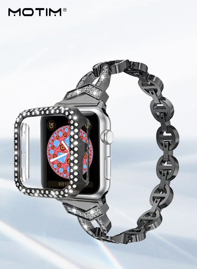 Motim Metal Apple Watch Case with Band for Apple Watch 10/9/8/7/6/5 41mm, Diamond Rhinestone Bling Bracelets with Rugged Protective Bumper Cover, Scratch-Resistant Sweat-Resistant Build  - Image 1