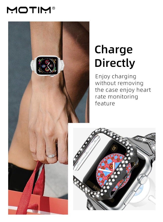 Motim Metal Apple Watch Case with Band for Apple Watch 10/9/8/7/6/5 41mm, Diamond Rhinestone Bling Bracelets with Rugged Protective Bumper Cover, Scratch-Resistant Sweat-Resistant Build  - Image 4