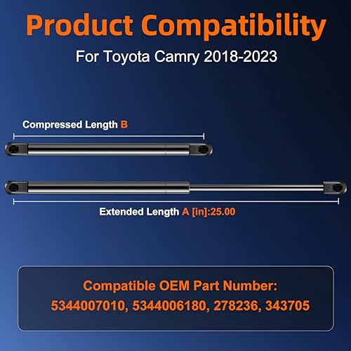 Euplokeer Qty (2) Hood Strut Lift Support Compatible with 2018-2023 Toyota Camry Base/Hybrid/L/LE/SE/TRD/XLE/XSE, Bonnet Shock Strut Replace OE# 5344007010 5344006180 - Image 2