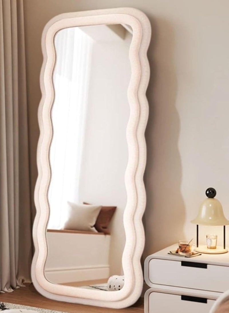 Decorhills Full Length Mirror – Double Layer Wavy Modern Design Mirror with Off White Velvet Fabric Frame Mirror, Foldable Stand Mirror & Wall Mount Option for Bedroom, Living Room & Dressing Room Mirror - Image 2